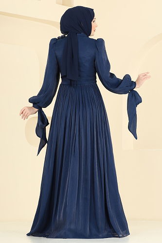 moda selvim Evening Dress 7139SAR739 Navy Blue - Thumbnail
