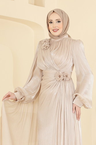 moda selvim Evening Dress 7149SAR739 Cream - Thumbnail