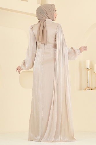 moda selvim Evening Dress 7149SAR739 Cream - Thumbnail