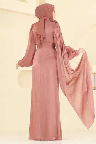 moda selvim فستان سهرة وردي غامق 7149SAR739 - Thumbnail