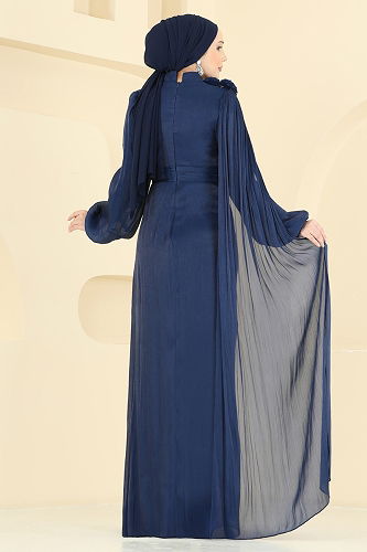 moda selvim Evening Dress 7149SAR739 Navy Blue - Thumbnail