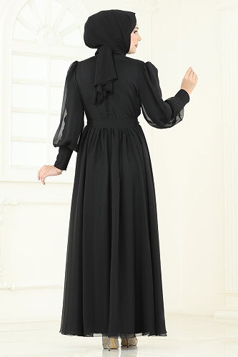 moda selvim Evening Dress 8000AB368 Black - Thumbnail