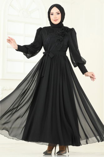 moda selvim فستان سهرة أسود 8000AB368 - Thumbnail