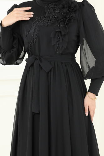 moda selvim فستان سهرة أسود 8000AB368 - Thumbnail