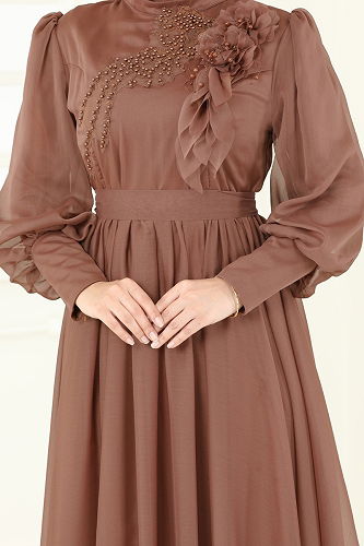 moda selvim Evening Dress 8000AB368 Copper - Thumbnail