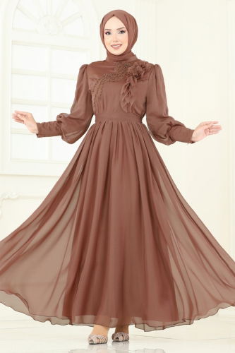 moda selvim فستان سهرة نحاسي 8000AB368 - Thumbnail