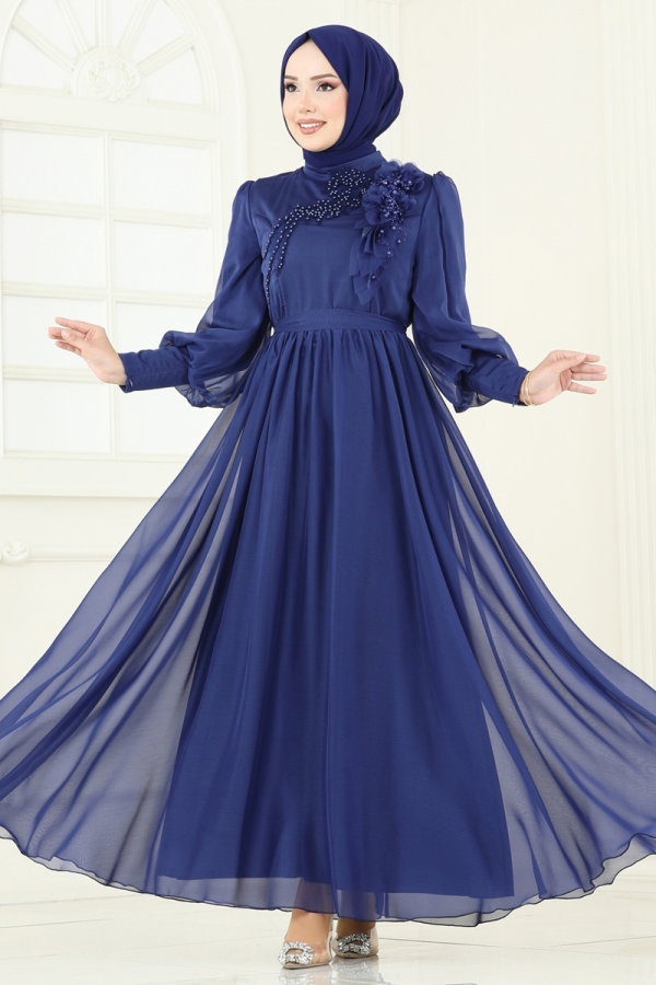 navy blue classy dress Lady Black Tie - Novalee Gown - Navy - Hot Stone Dress With Lace Up Back main image 0