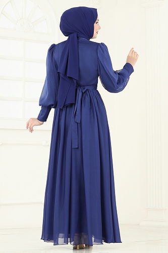 moda selvim Evening Dress 8000AB368 Navy Blue - Thumbnail