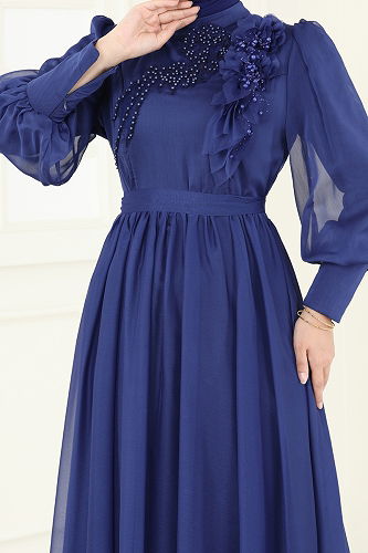 moda selvim فستان سهرة كحلي 8000AB368 - Thumbnail