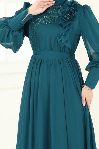 moda selvim فستان سهرة بترولي 8000AB368 - Thumbnail