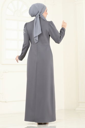 moda selvim Evening Dress 8001YG95 Anthracite - Thumbnail