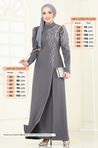moda selvim Evening Dress 8001YG95 Anthracite - Thumbnail