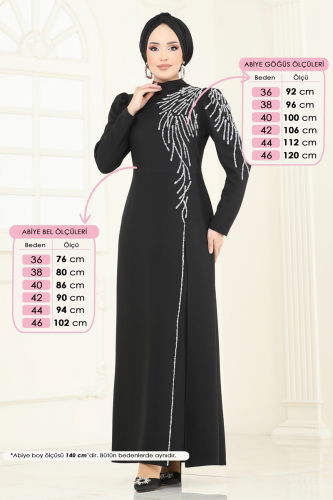 moda selvim فستان سهرة أسود 8001YG95 - Thumbnail