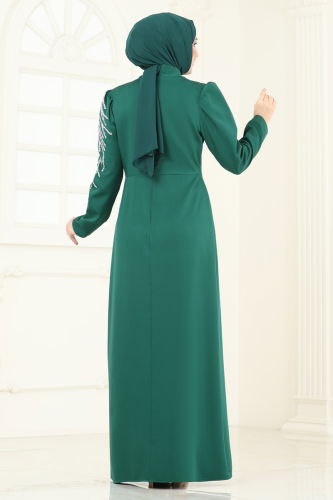 moda selvim فستان سهرة زيتي 8001YG95 - Thumbnail