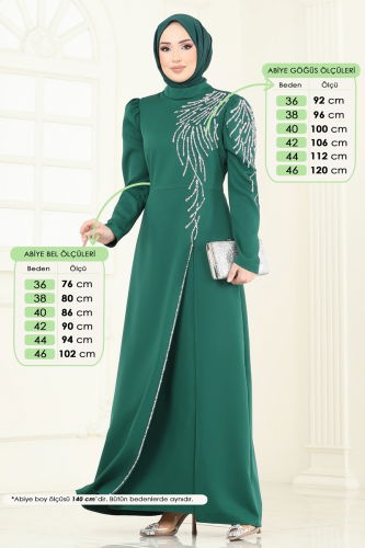 moda selvim فستان سهرة زيتي 8001YG95 - Thumbnail