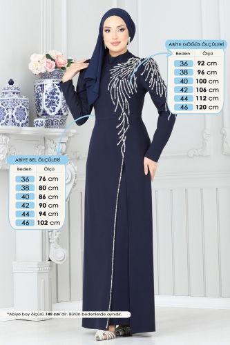 moda selvim Evening Dress 8001YG95 Navy Blue - Thumbnail