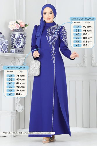 moda selvim Evening Dress 8001YG95 Saxe - Thumbnail