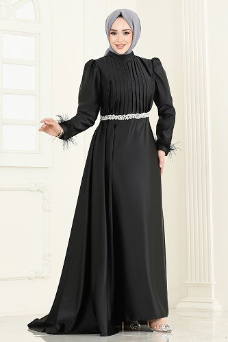 moda selvim Evening Dress 8006YG95 Black - Thumbnail