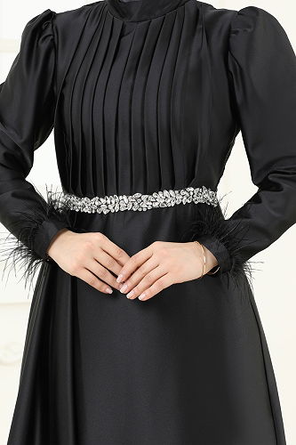 moda selvim فستان سهرة أسود 8006YG95 - Thumbnail