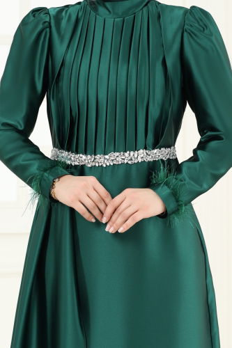 moda selvim فستان سهرة زيتي 8006YG95 - Thumbnail