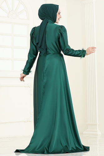 moda selvim فستان سهرة زيتي 8006YG95 - Thumbnail