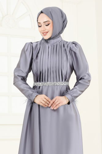 moda selvim Evening Dress 8006YG95 Gray - Thumbnail