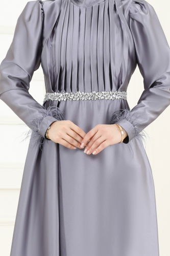 moda selvim Evening Dress 8006YG95 Gray - Thumbnail