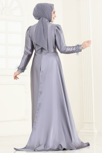 moda selvim Evening Dress 8006YG95 Gray - Thumbnail