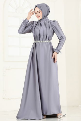 moda selvim Evening Dress 8006YG95 Gray - Thumbnail