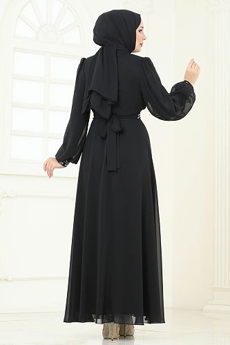 moda selvim Evening Dress 8010AB368 Black - Thumbnail