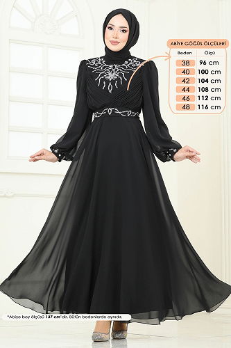moda selvim Evening Dress 8010AB368 Black - Thumbnail