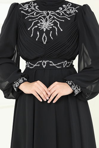 moda selvim فستان سهرة أسود 8010AB368 - Thumbnail