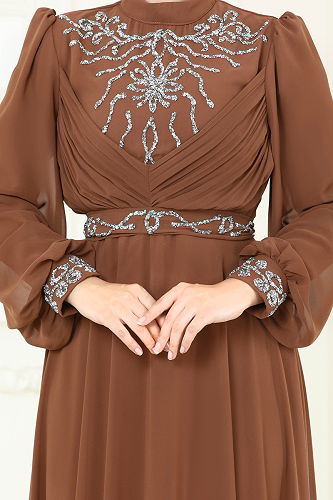 moda selvim فستان سهرة نحاسي 8010AB368 - Thumbnail