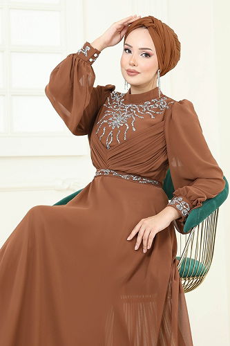 moda selvim فستان سهرة نحاسي 8010AB368 - Thumbnail