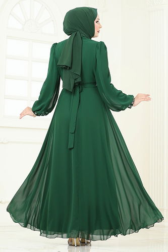 moda selvim Evening Dress 8010AB368 Emerald - Thumbnail