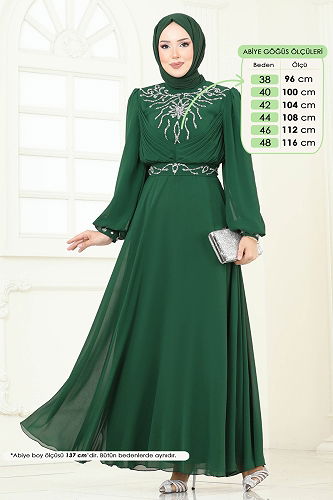 moda selvim Evening Dress 8010AB368 Emerald - Thumbnail