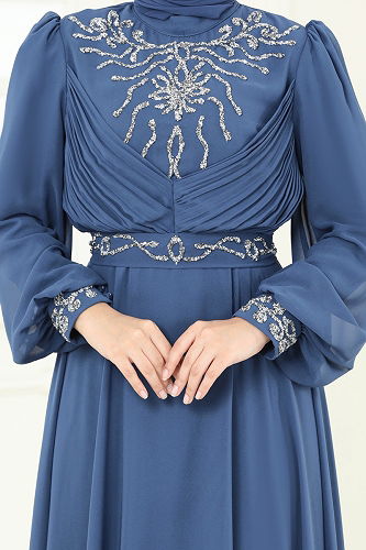 moda selvim فستان سهرة ازرق 8010AB368 - Thumbnail