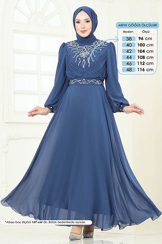 moda selvim فستان سهرة ازرق 8010AB368 - Thumbnail