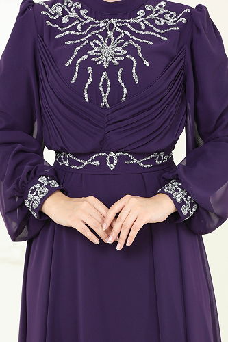 moda selvim Evening Dress 8010AB368 Purple - Thumbnail