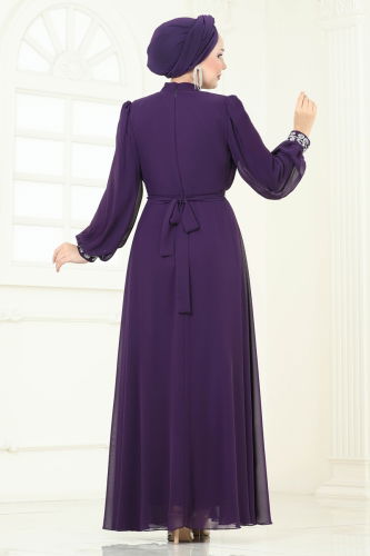 moda selvim Evening Dress 8010AB368 Purple - Thumbnail