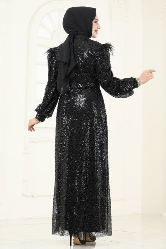 moda selvim Evening Dress 8011YG95 Black - Thumbnail