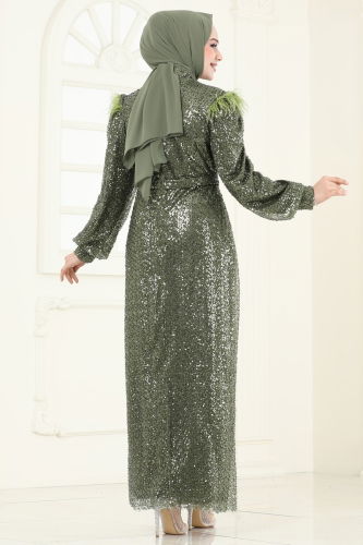 moda selvim Evening Dress 8011YG95 Khaki - Thumbnail
