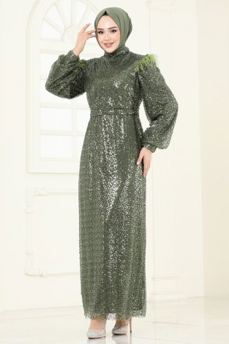 moda selvim Evening Dress 8011YG95 Khaki - Thumbnail