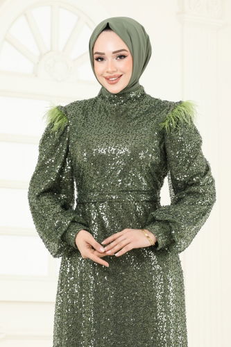 moda selvim فستان سهرة اخضر عفني 8011YG95 - Thumbnail