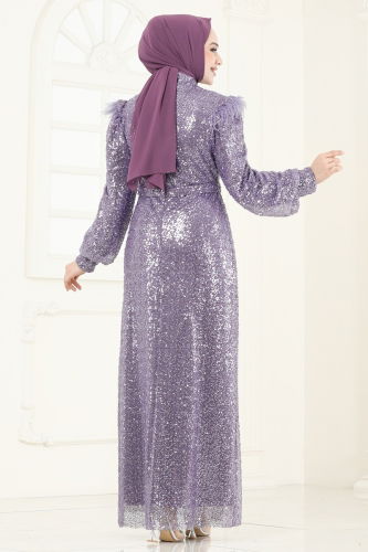 moda selvim Evening Dress 8011YG95 Lilac - Thumbnail