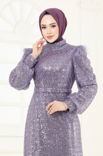 moda selvim Evening Dress 8011YG95 Lilac - Thumbnail