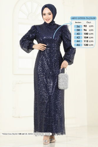 moda selvim فستان سهرة كحلي 8011YG95 - Thumbnail
