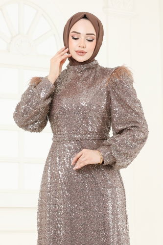 moda selvim Evening Dress 8011YG95 Powder Vision - Thumbnail