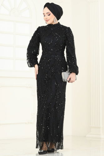 moda selvim Evening Dress 8014YG95 Black - Thumbnail