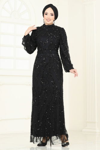 moda selvim Evening Dress 8014YG95 Black - Thumbnail